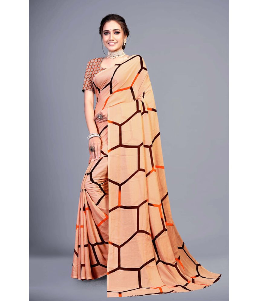     			KAPIL FASHION Georgette Printed Saree With Blouse Piece - Orange ( Pack of 1 )
