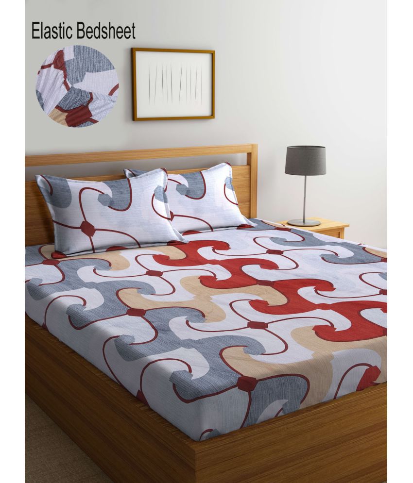     			Klotthe Poly Cotton Abstract Fitted 1 Bedsheet with 2 Pillow Covers ( King Size ) - White
