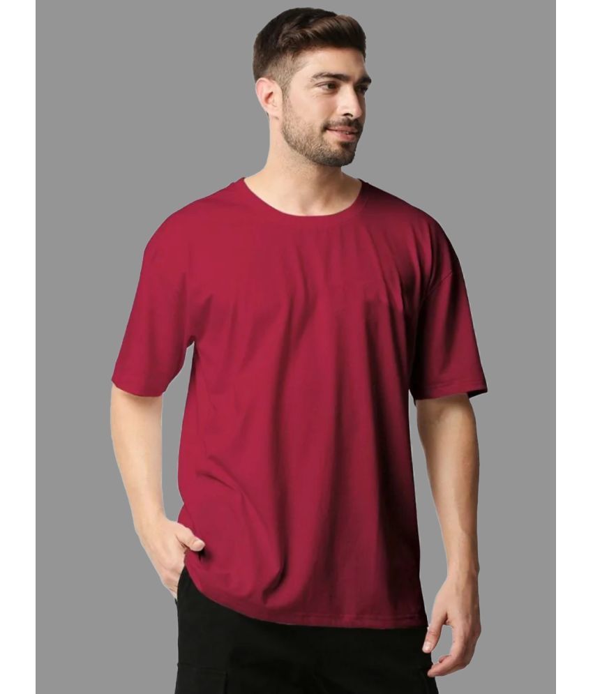     			Leotude Cotton Blend Oversized Fit Solid Half Sleeves Men's T-Shirt - Maroon ( Pack of 1 )