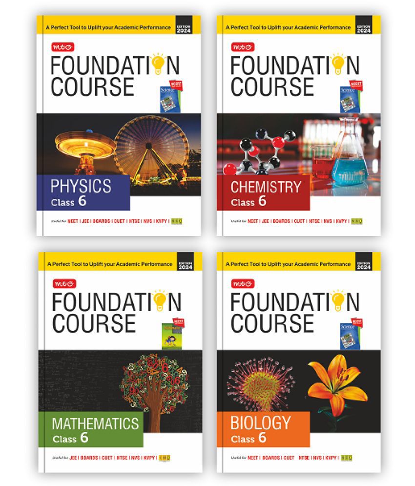     			MTG Foundation Course Class 6 Physics, Chemistry, Mathematics & Biology Book (Set of 4) For IIT JEE, NEET, NSO Olympiad, NTSE, NVS, KVPY & Boards Exam | Based on NCERT Latest Pattern 2024-25