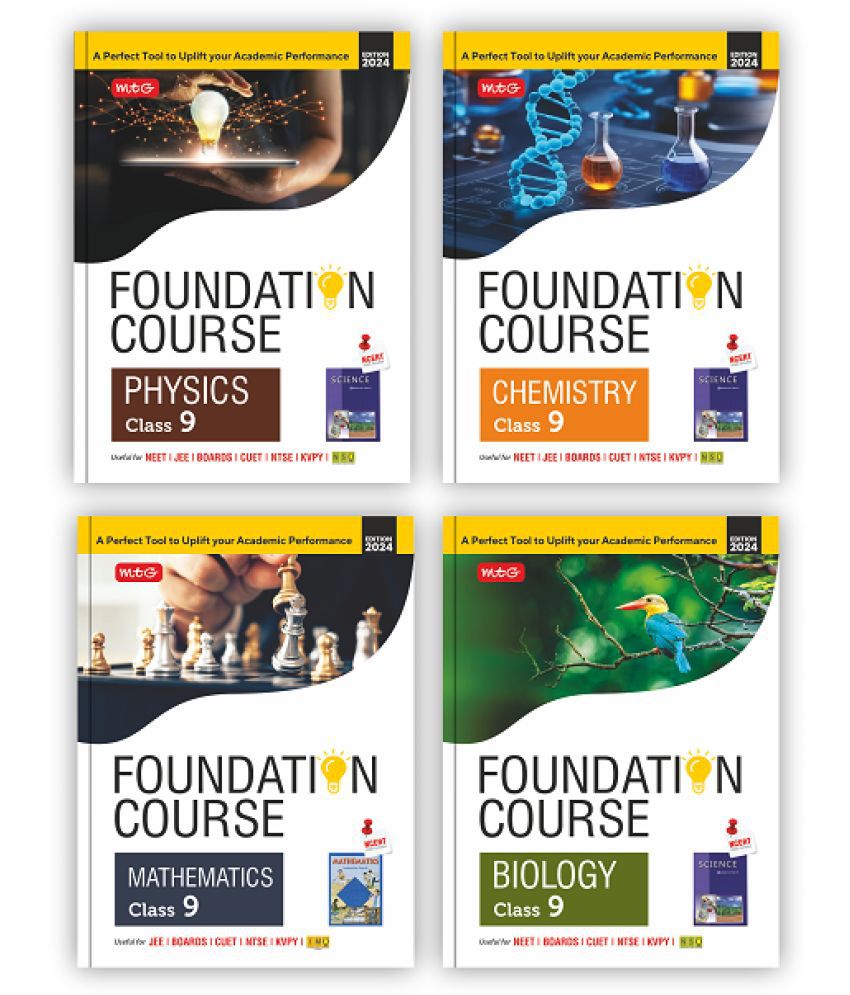     			MTG Foundation Course Class 9 Physics, Chemistry, Mathematics & Biology Book (Set of 4) For IIT JEE, NEET, NSO Olympiad, NTSE, NVS, KVPY & Boards Exam | Based on NCERT Latest Pattern 2024-25