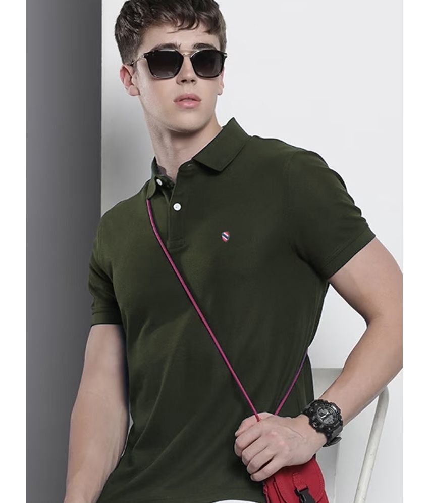     			Merriment Cotton Blend Regular Fit Solid Half Sleeves Men's Polo T Shirt - Olive ( Pack of 1 )