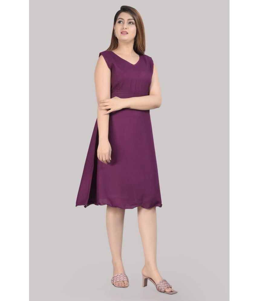     			NUPITAL Rayon Solid Knee Length Women's Skater Dress - Wine ( Pack of 1 )