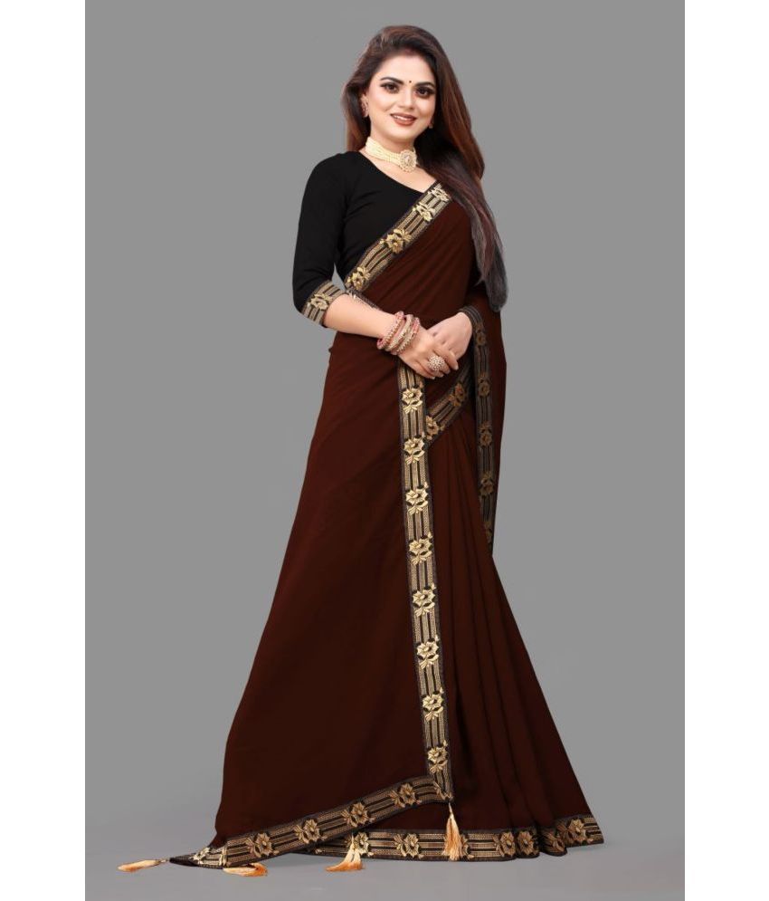     			Novel Georgette Solid Saree With Blouse Piece - Brown ( Pack of 1 )