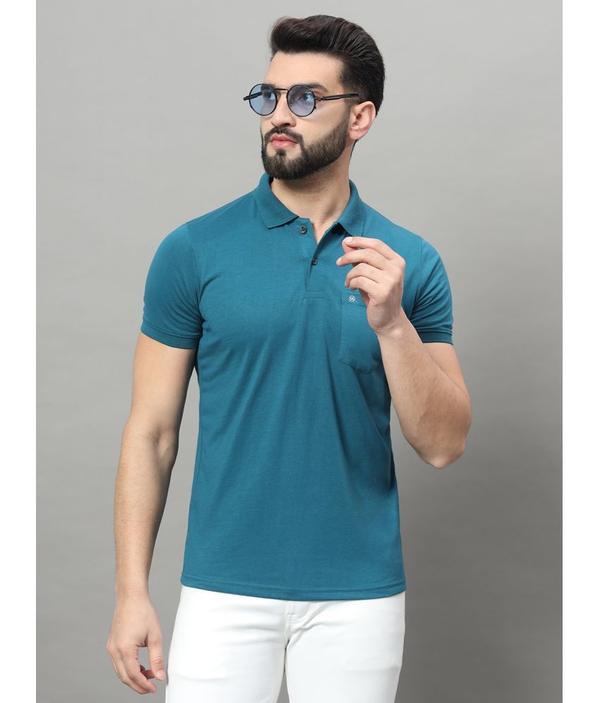     			OGEN Cotton Blend Regular Fit Solid Half Sleeves Men's Polo T Shirt - Teal Blue ( Pack of 1 )