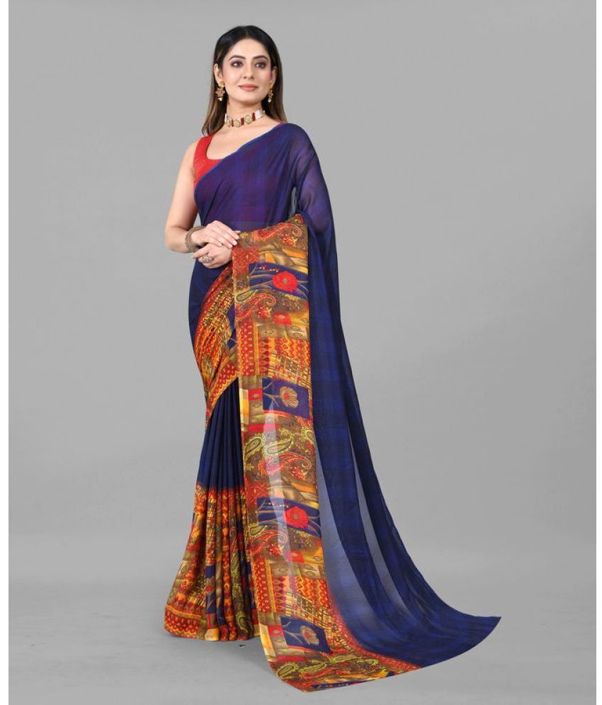     			SHREENATH FABRICS Georgette Printed Saree With Blouse Piece - Blue ( Pack of 1 )
