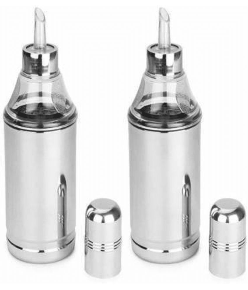     			STEEPLE Oil Dispenser 1Litre Steel Silver Oil Container ( Set of 2 )