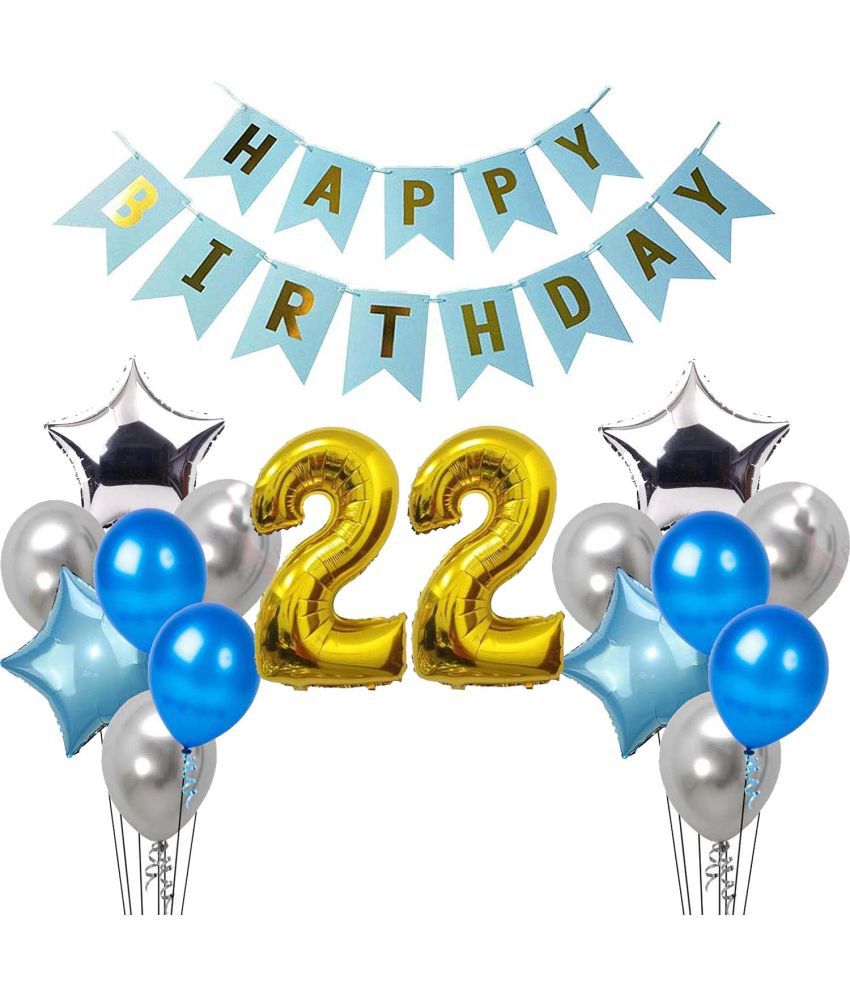     			Urban Classic Blue Silver 22nd Birthday Decoration Kit for Boys and Girl