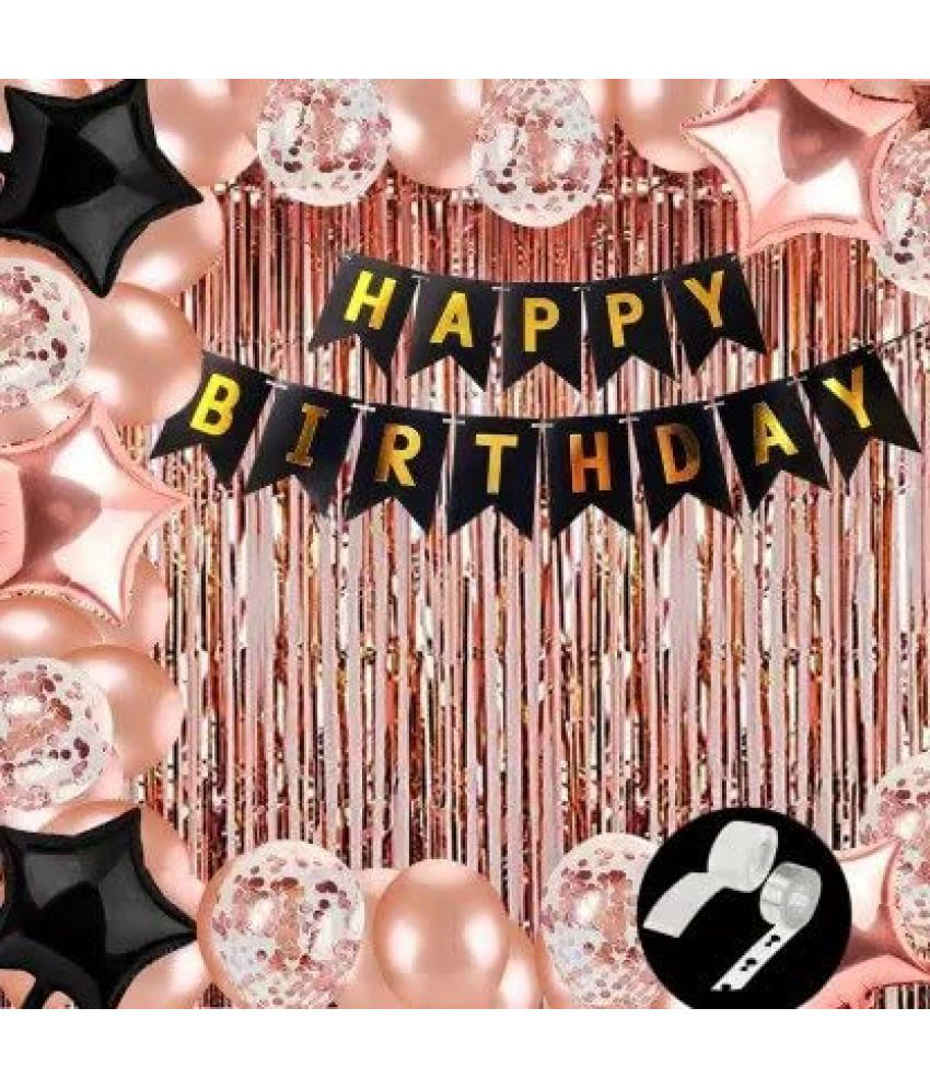     			Urban Classic Rose Gold Black Happy Birthday Decoration Combo of 53pc for Boys, Girls
