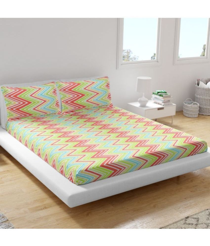     			Valtellina Cotton Geometric 1 Double Bedsheet with 2 Pillow Covers - Multicolor