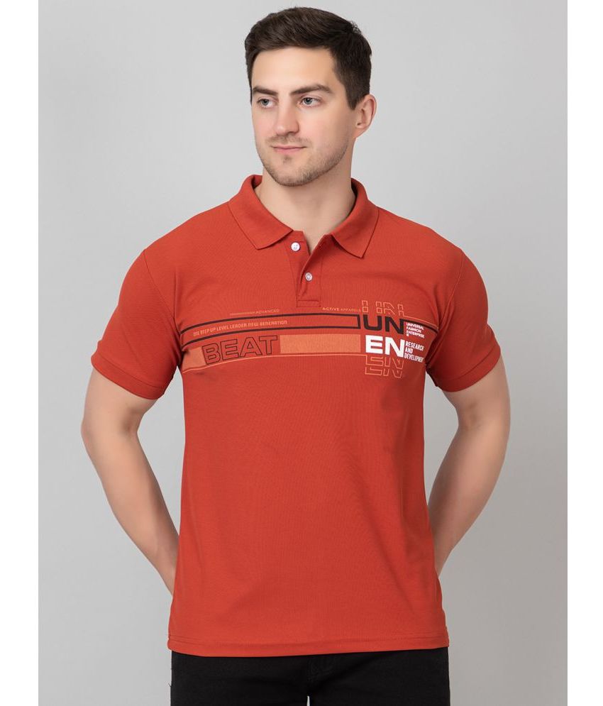     			Zeffit Polyester Regular Fit Printed Half Sleeves Men's Polo T Shirt - Rust Brown ( Pack of 1 )