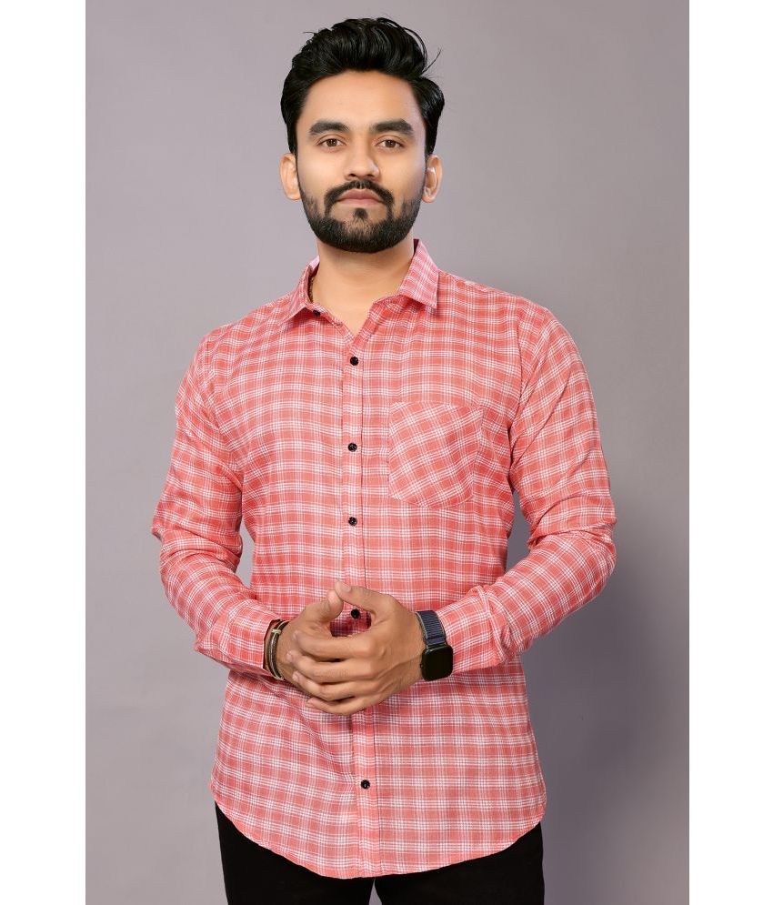     			Kashvi Cotton Blend Regular Fit Checks Full Sleeves Men's Casual Shirt - Peach ( Pack of 1 )