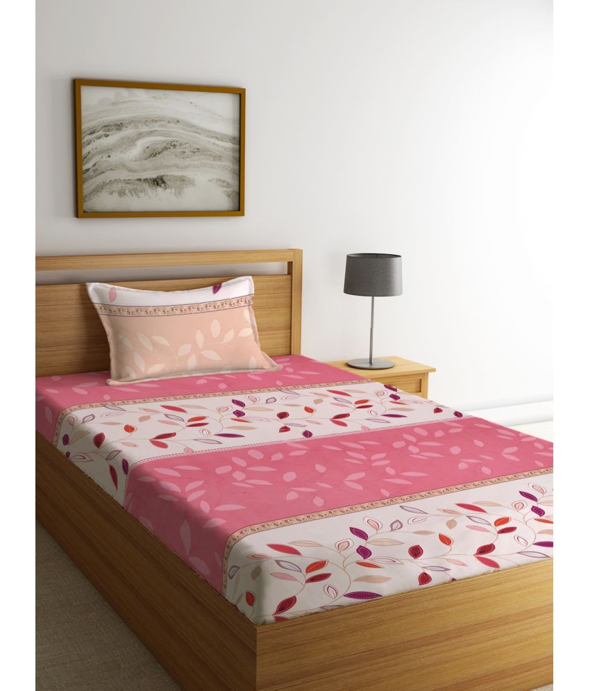     			Klotthe Poly Cotton Abstract 1 Single Bedsheet with 1 Pillow Cover - Pink