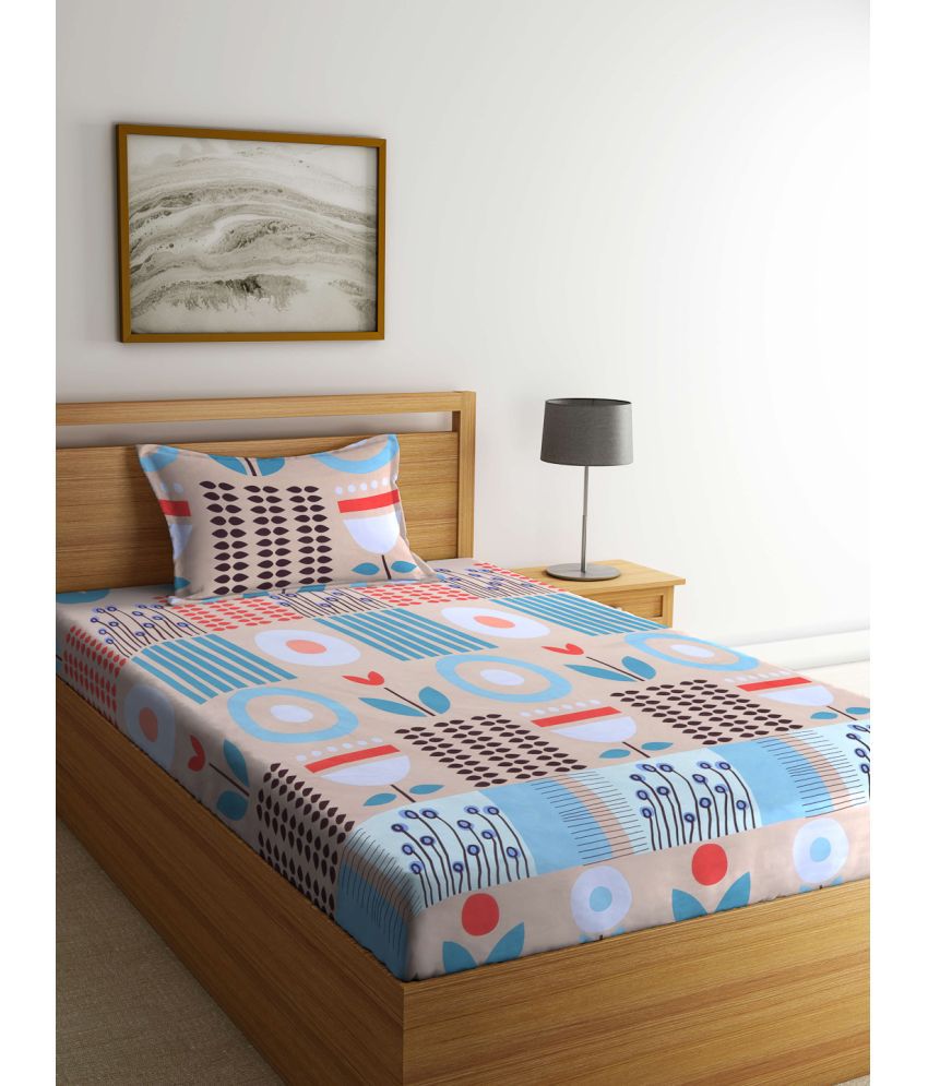     			Klotthe Poly Cotton Abstract Printed 1 Single Bedsheet with 1 Pillow Cover - Multicolor
