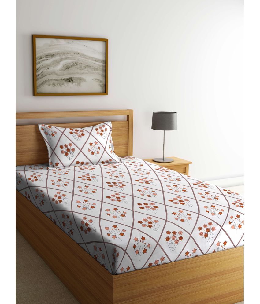     			Klotthe Poly Cotton Floral 1 Single Bedsheet with 1 Pillow Cover - Brown