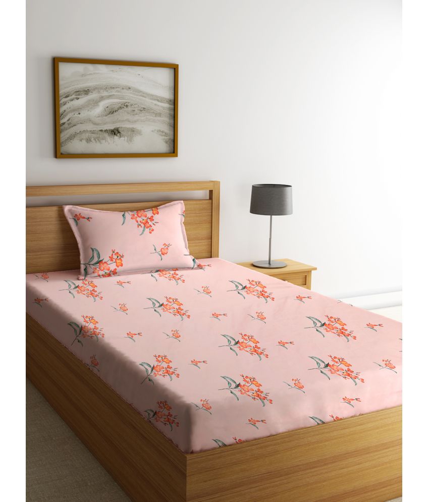     			Klotthe Poly Cotton Floral 1 Single Bedsheet with 1 Pillow Cover - Pink