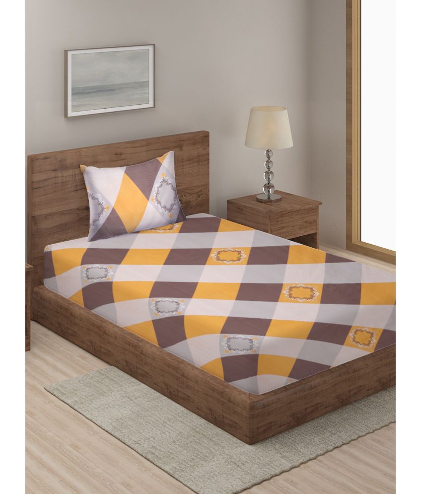     			Klotthe Poly Cotton Geometric 1 Single Bedsheet with 1 Pillow Cover - Orange