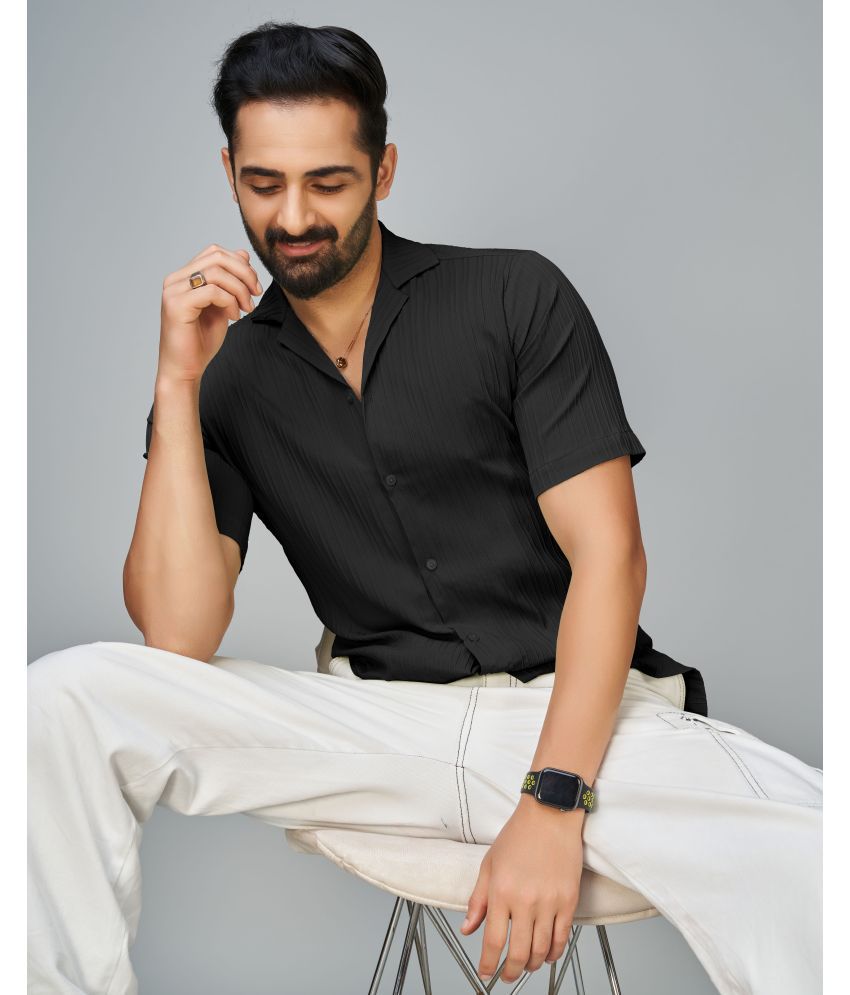     			Somore Cotton Blend Regular Fit Striped Half Sleeves Men's Casual Shirt - Black ( Pack of 1 )