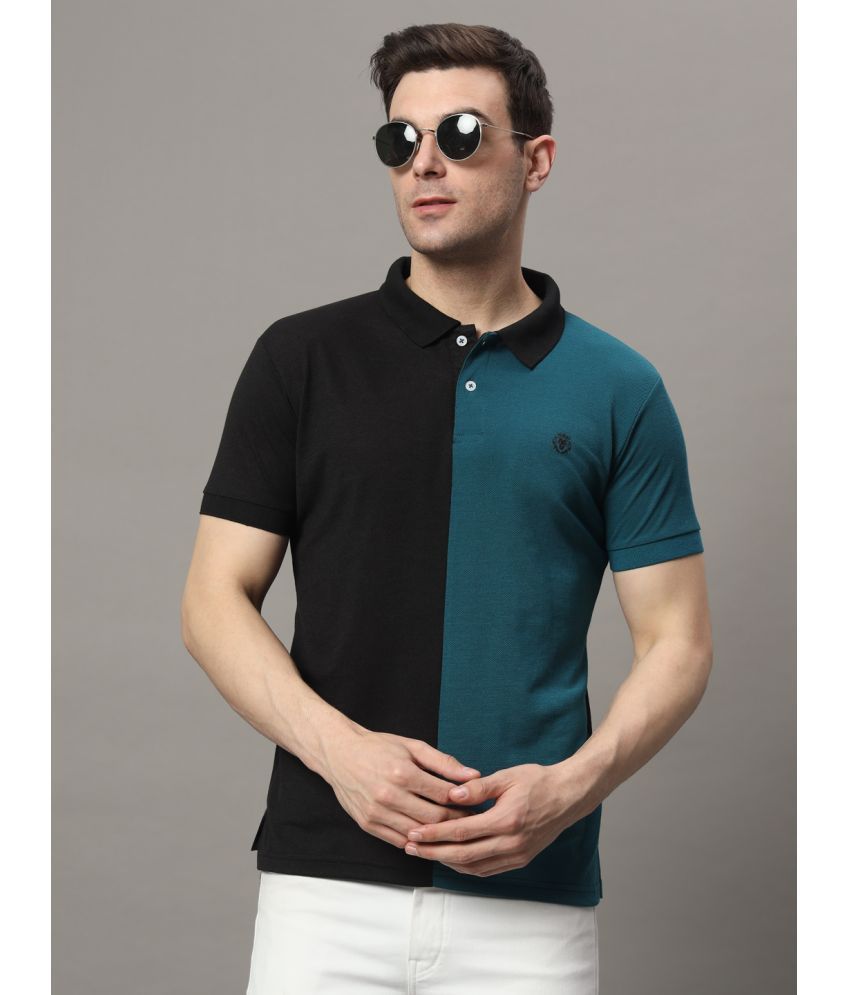     			The Million Club Cotton Blend Regular Fit Colorblock Half Sleeves Men's Polo T Shirt - Teal Blue ( Pack of 1 )