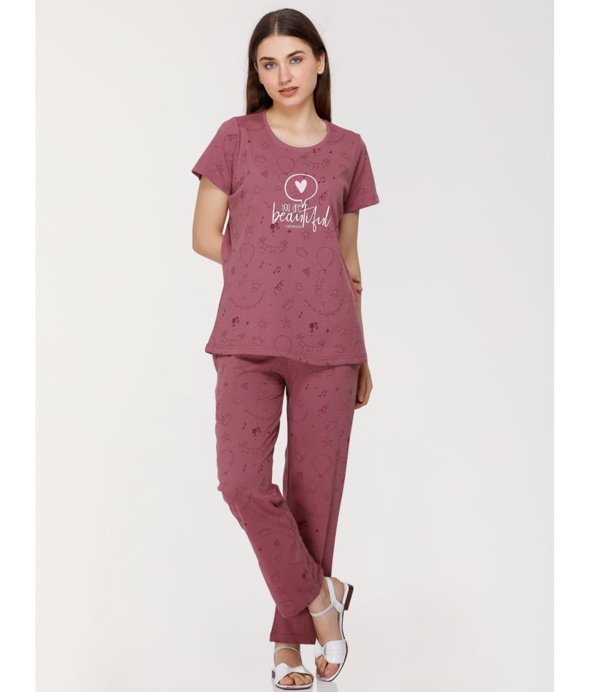     			Unemode Purple Cotton Blend Women's Nightwear Nightsuit Sets ( Pack of 1 )