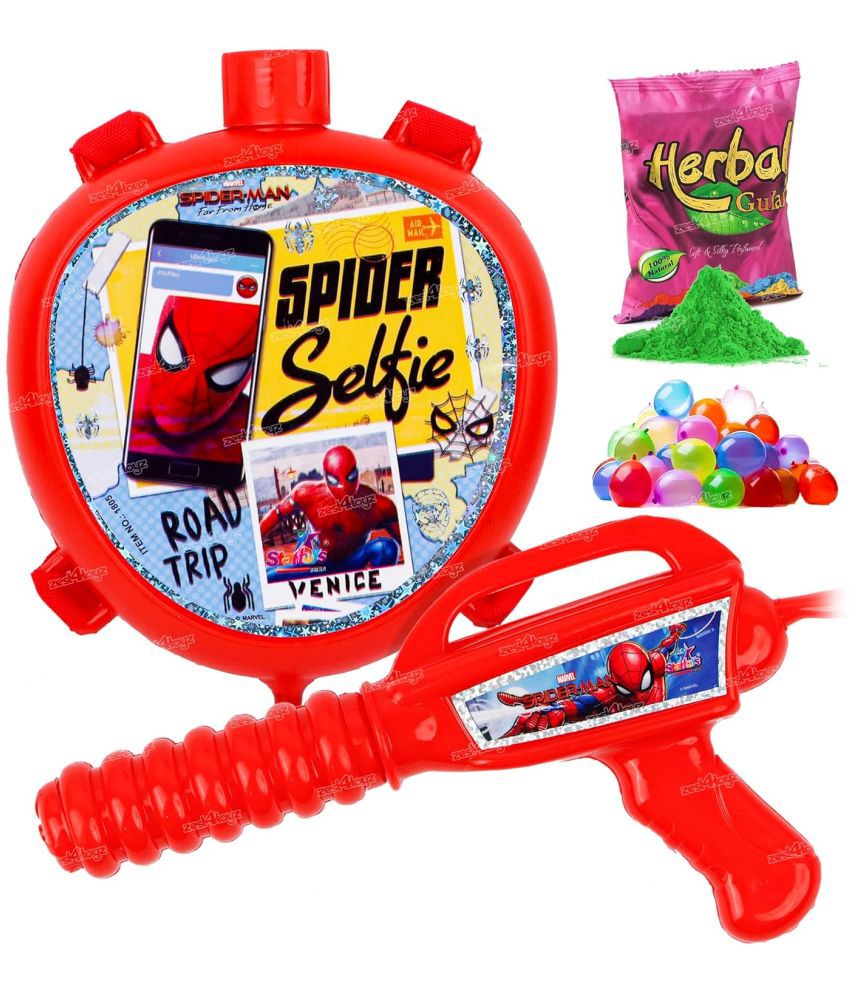     			Zest 4 Toyz Holi Pichkari Water Gun for Kids Boy Girl Powerful High Pressure Tank Spray with 100 Balloon, Spiderman (Mini Tank)