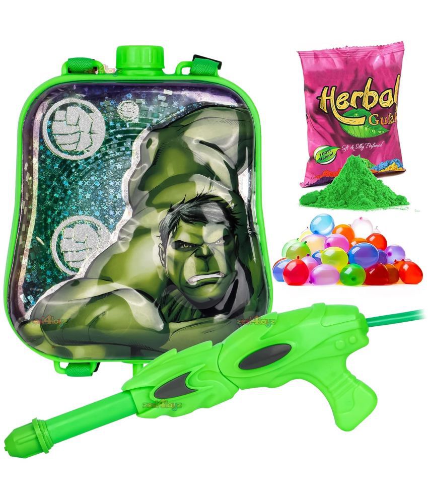     			Zest 4 Toyz Holi Pichkari Watergun for Kids High Pressure Superhero Pichkari Toy with Back Holding Tank Holi Combo of 1 Pkt Gulal Color & 100 Water Balloons for Boys & Girls-Capacity - 2.9 LTR