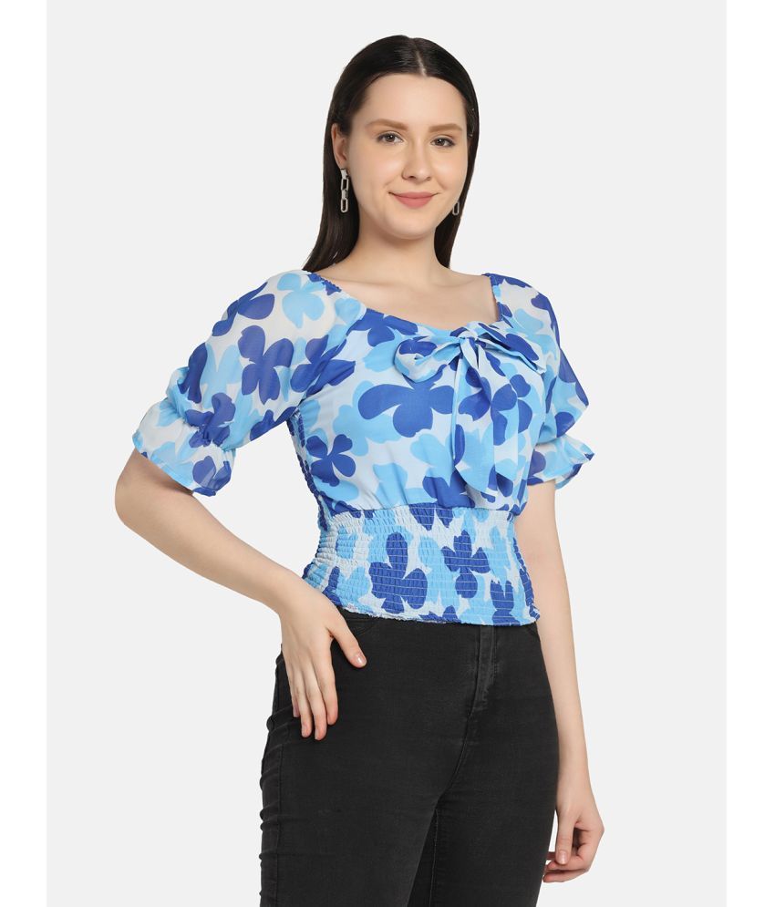     			BuyNewTrend Blue Georgette Women's Regular Top ( Pack of 1 )