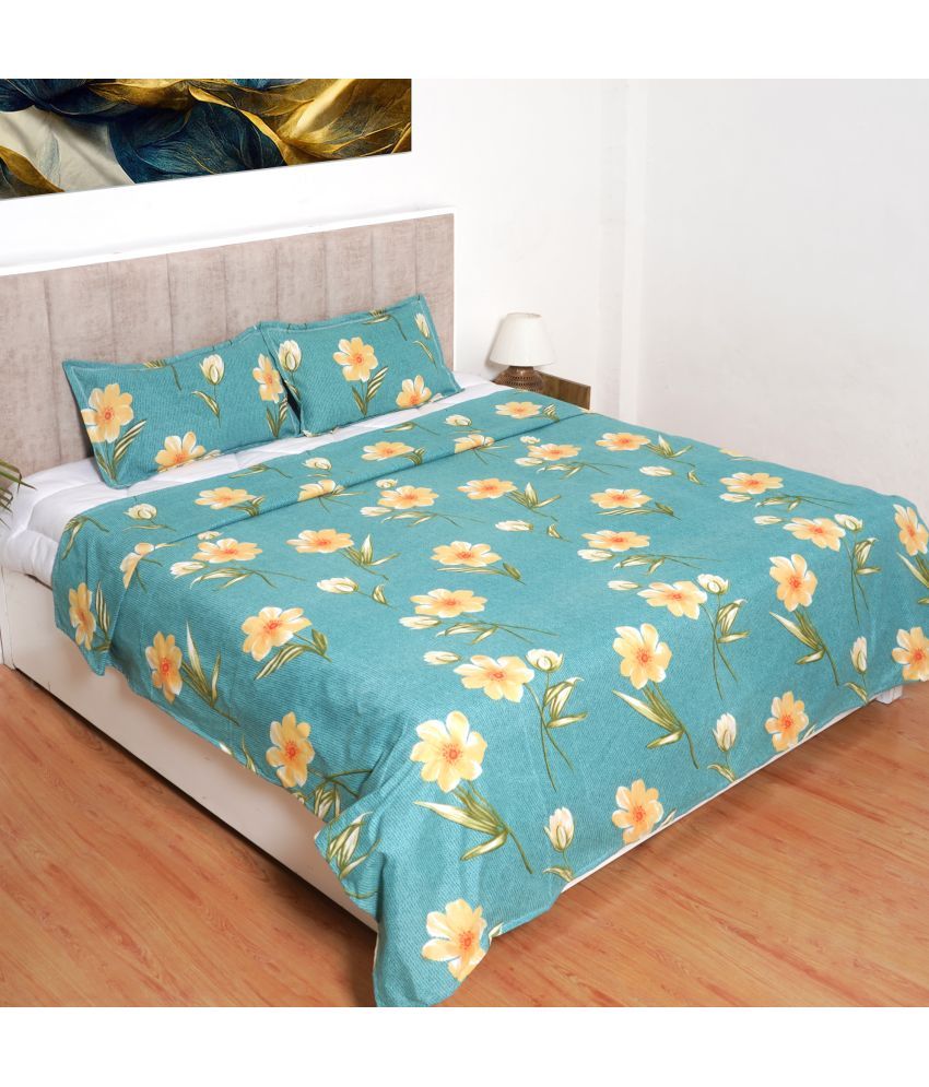     			Glaxomas Glace Cotton Abstract 1 Double Bedsheet with 2 Pillow Covers - Green