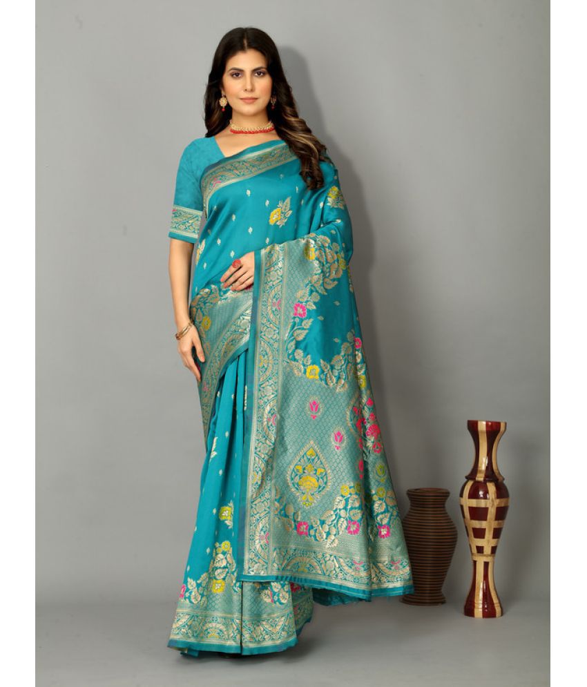     			Indesa Banarasi Silk Woven Saree With Blouse Piece - SkyBlue ( Pack of 1 )