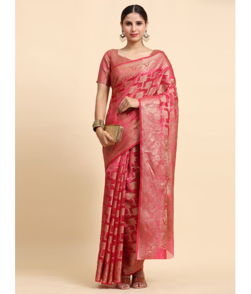     			Indesa Banarasi Silk Woven Saree With Blouse Piece - Rani ( Pack of 1 )