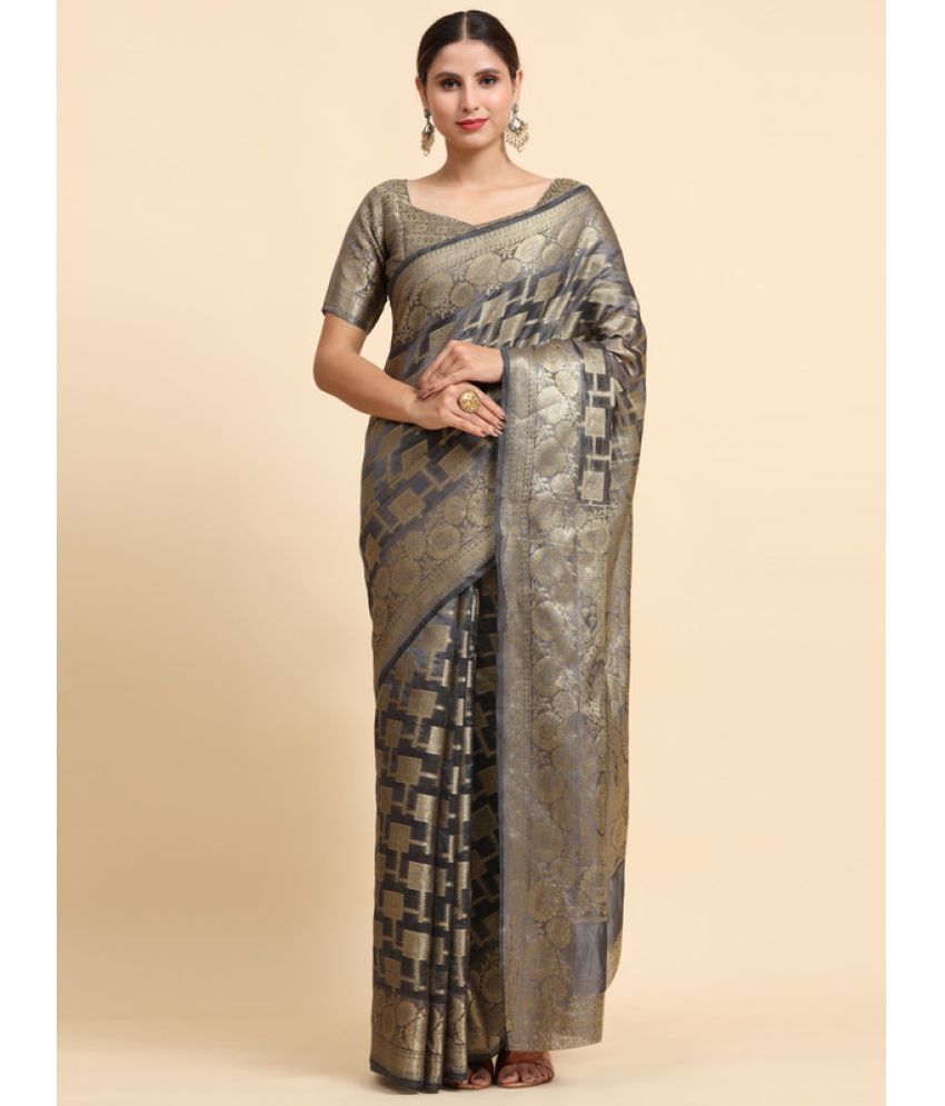     			Indesa Banarasi Silk Woven Saree With Blouse Piece - Grey ( Pack of 1 )
