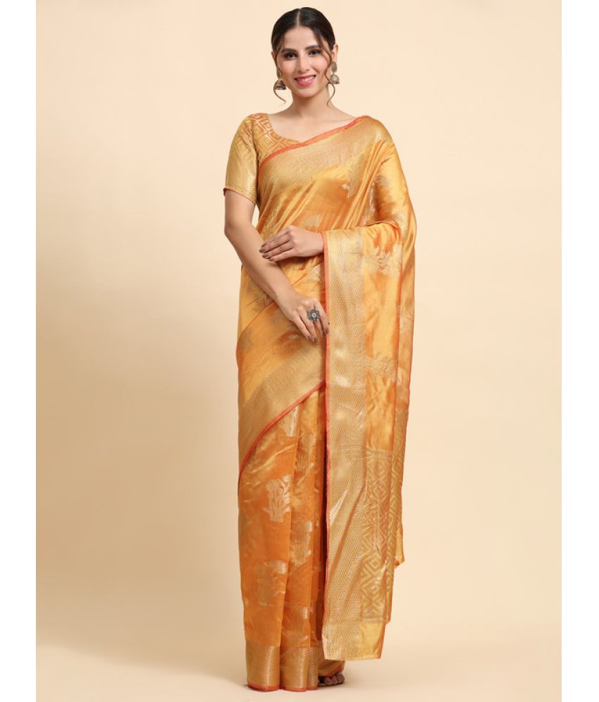     			Indesa Organza Woven Saree With Blouse Piece - Yellow ( Pack of 1 )