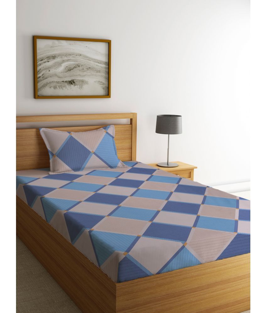     			Klotthe Poly Cotton Geometric 1 Single Bedsheet with 1 Pillow Cover - Blue