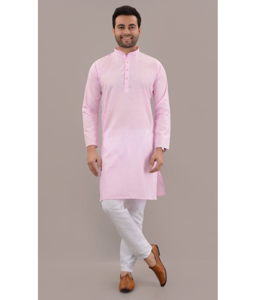     			MOUDLIN Light Pink Cotton Blend Regular Fit Men's Kurta Pyjama Set ( Pack of 1 )