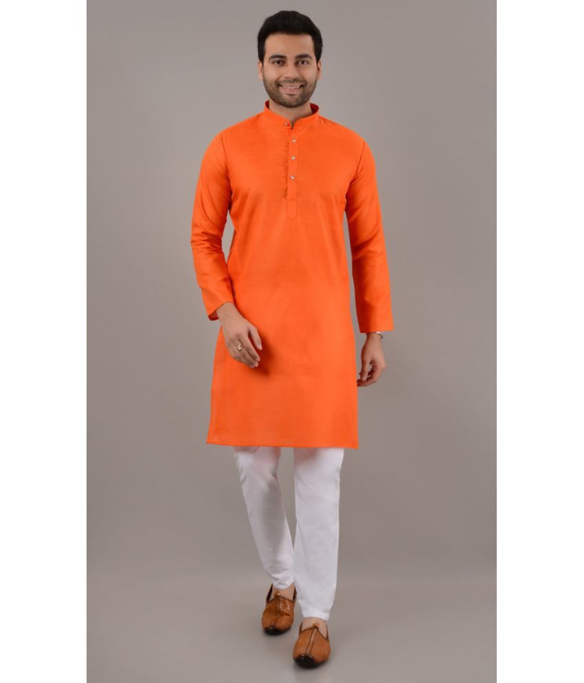     			MOUDLIN Orange Cotton Blend Regular Fit Men's Kurta Pyjama Set ( Pack of 1 )