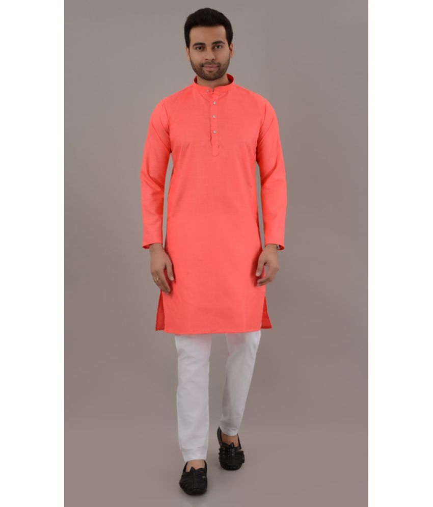     			MOUDLIN Pink Cotton Blend Regular Fit Men's Kurta Pyjama Set ( Pack of 1 )