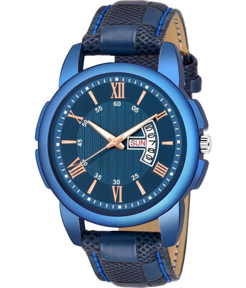     			Newman Blue Leather Analog Men's Watch