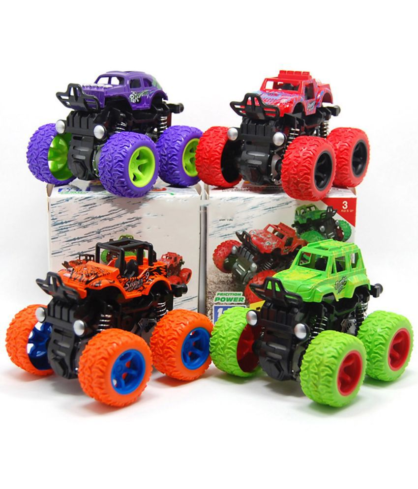     			Rainbow Riders 8 PCS Mini Monster Car Set Friction-Powered, Unbreakable Toys with Big Rubber Tires for Kids - Red, Purple, Orange, Green - Ages 3+ Years