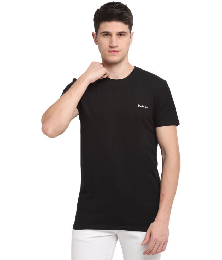     			Rodamo Cotton Blend Slim Fit Solid Half Sleeves Men's T-Shirt - Black ( Pack of 1 )