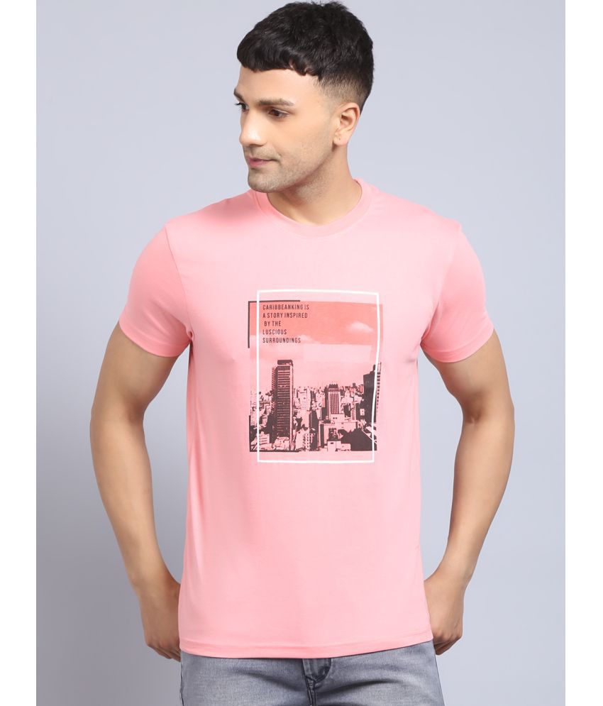     			Rodamo Cotton Blend Slim Fit Printed Half Sleeves Men's T-Shirt - Pink ( Pack of 1 )