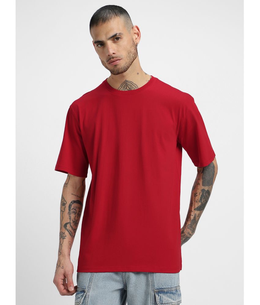     			Veirdo 100% Cotton Oversized Fit Solid Half Sleeves Men's T-Shirt - Red ( Pack of 1 )