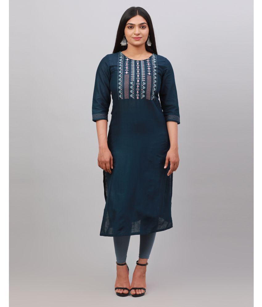     			Alena Cotton Embroidered Straight Women's Kurti - Navy ( Pack of 1 )