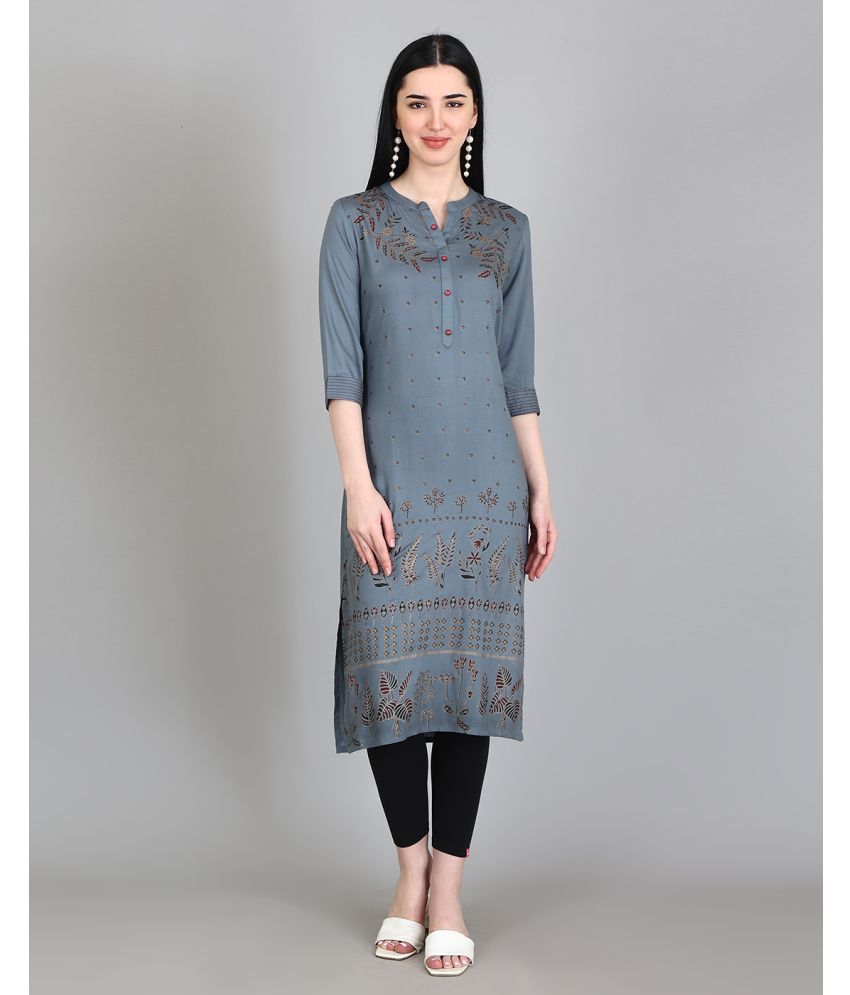     			Alena Rayon Embroidered Straight Women's Kurti - Grey ( Pack of 1 )
