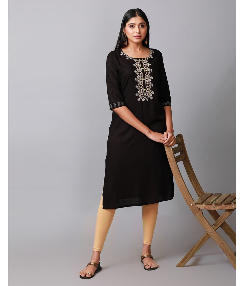     			Alena Rayon Embroidered Straight Women's Kurti - Black ( Pack of 1 )