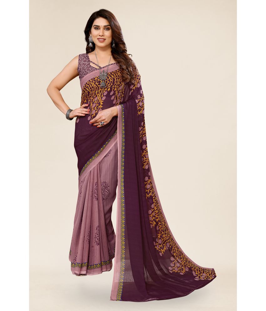     			Anand Sarees Georgette Printed Saree With Blouse Piece - Purple ( Pack of 1 )