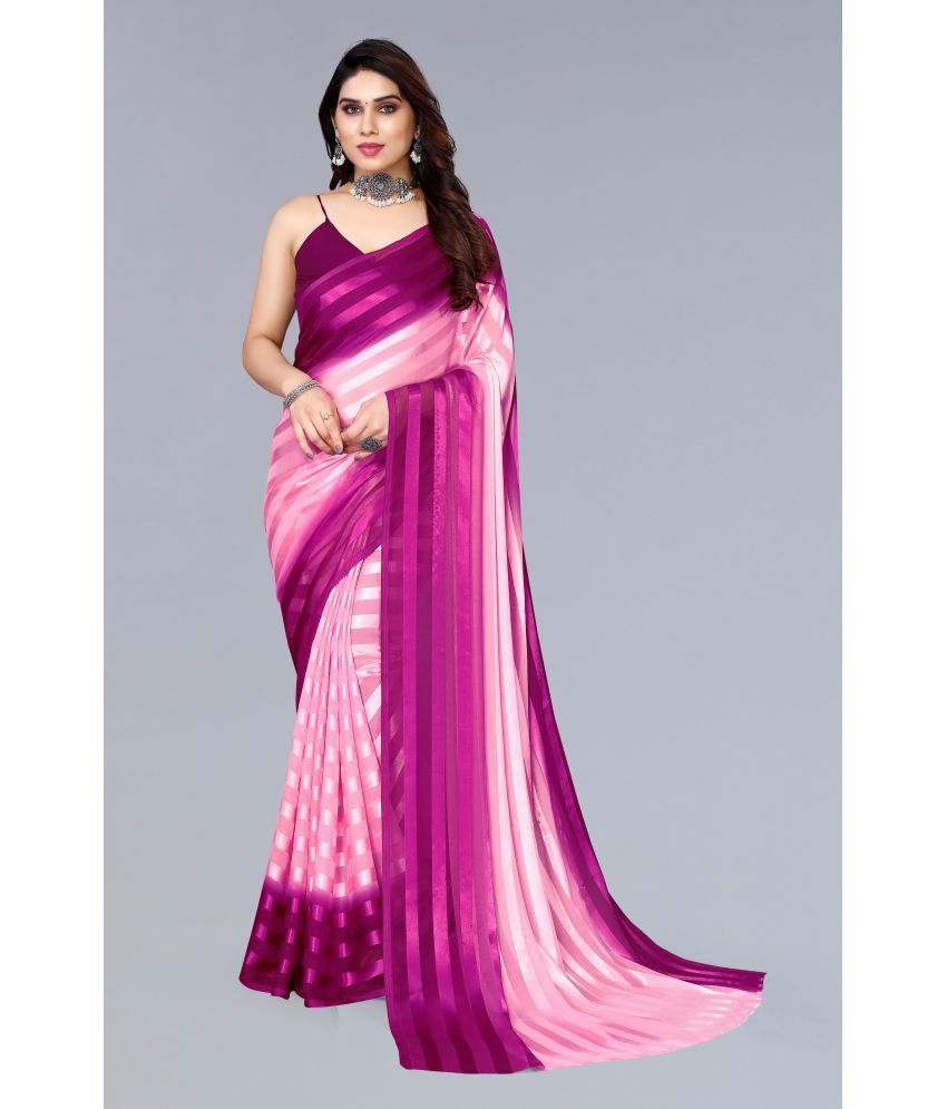     			ANAND SAREES Satin Striped Saree With Blouse Piece - Purple ( Pack of 1 )