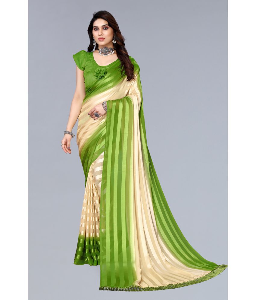     			Anand Sarees Satin Striped Saree Without Blouse Piece - Light Green ( Pack of 1 )