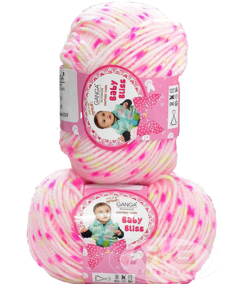     			Ganga 100% Acrylic Wool Pink Flower (10 pc) Baby Soft 4 ply Wool Ball Hand Knitting Wool/Art Craft Soft Fingering Crochet Hook Yarn, Needle Knitting Yarn Thread dye. with Needle. F