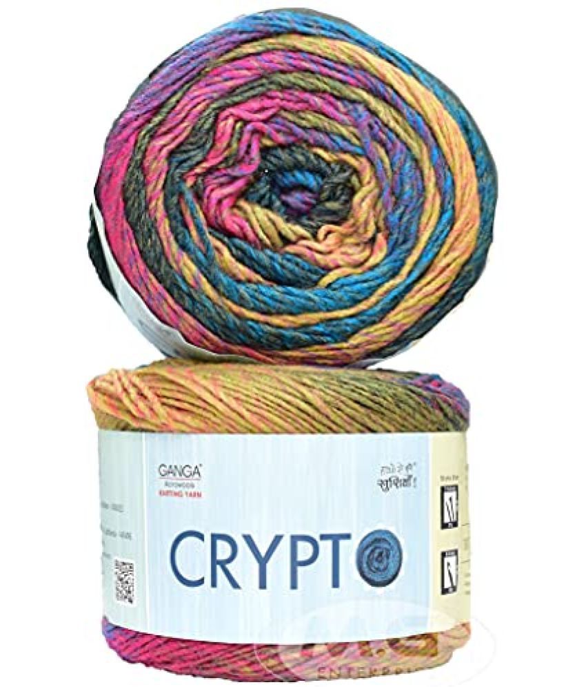     			Ganga Crypto Blue Mustard (500 gm) Wool Ball Hand Knitting Wool/Art Craft Soft Fingering Crochet Hook Yarn, Needle Knitting Yarn Thread dye. with Needle. A