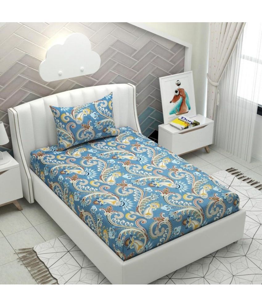     			JBTC cotton Floral Bedding Set 1 Bedsheet and 1 Pillow cover - blue